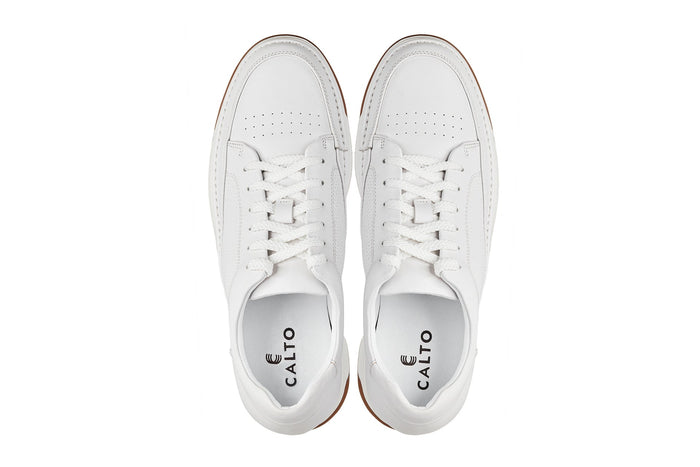 Off-White & Gum Sole Elevated Micro-Perforated Leather Sneakers - 2.6 Inches Taller - SARTORO