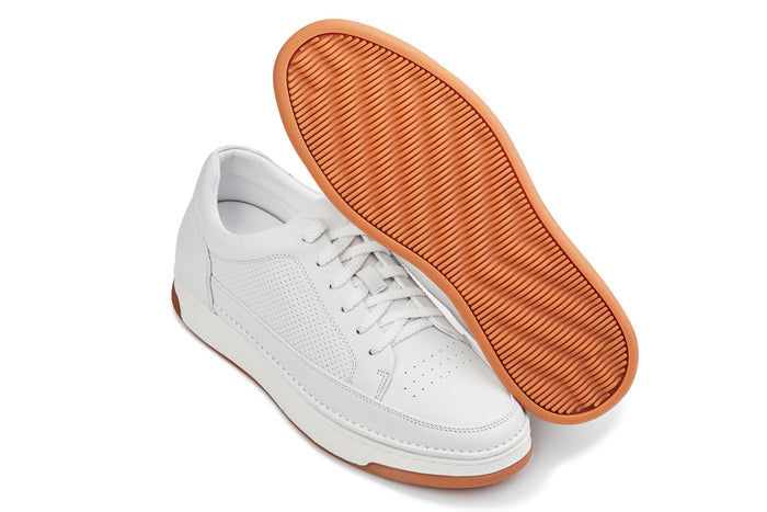 Off-White & Gum Sole Elevated Micro-Perforated Leather Sneakers - 2.6 Inches Taller - SARTORO