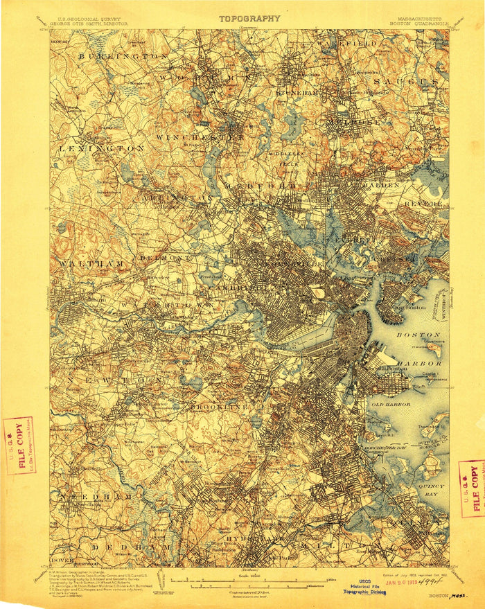 Old Map of Boston, Massachusetts, 1903 by USGS – Back Bay, Beacon Hill & Lexington