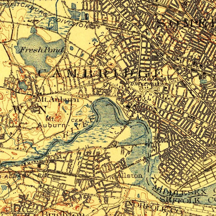 Old Map of Boston, Massachusetts, 1903 by USGS – Back Bay, Beacon Hill & Lexington