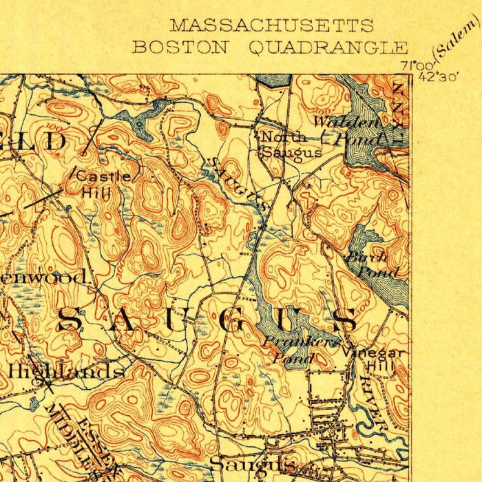 Old Map of Boston, Massachusetts, 1903 by USGS – Back Bay, Beacon Hill & Lexington
