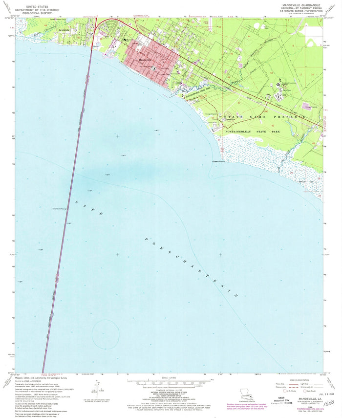 Old Map of Mandeville, Louisiana by USGS, 1968 – Lake Pontchartrain & Fontainebleau State Park