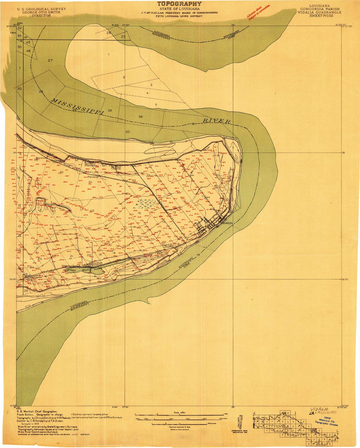 Old Map of Natchez, Mississippi by USGS, 1909 – Mississippi River & Vidalia, Louisiana