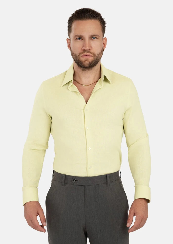 Olive Cream Linen Shirt - SARTORO