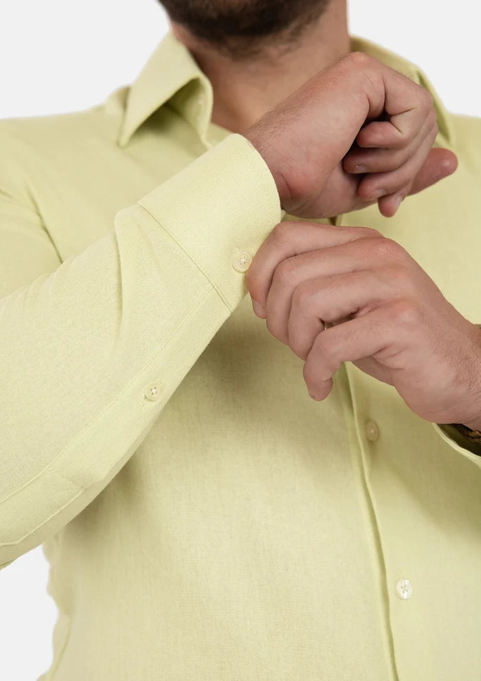 Olive Cream Linen Shirt - SARTORO