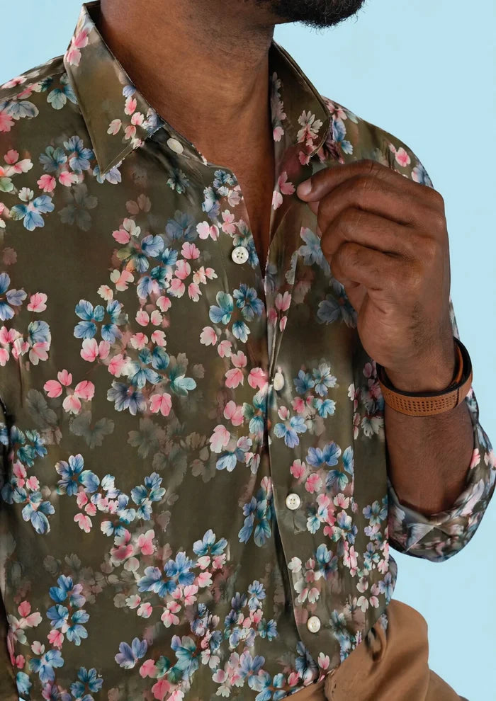 Olive Grove Silk Shirt - SARTORO