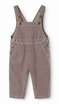 one piece soft denim striped long overalls - dark brownie