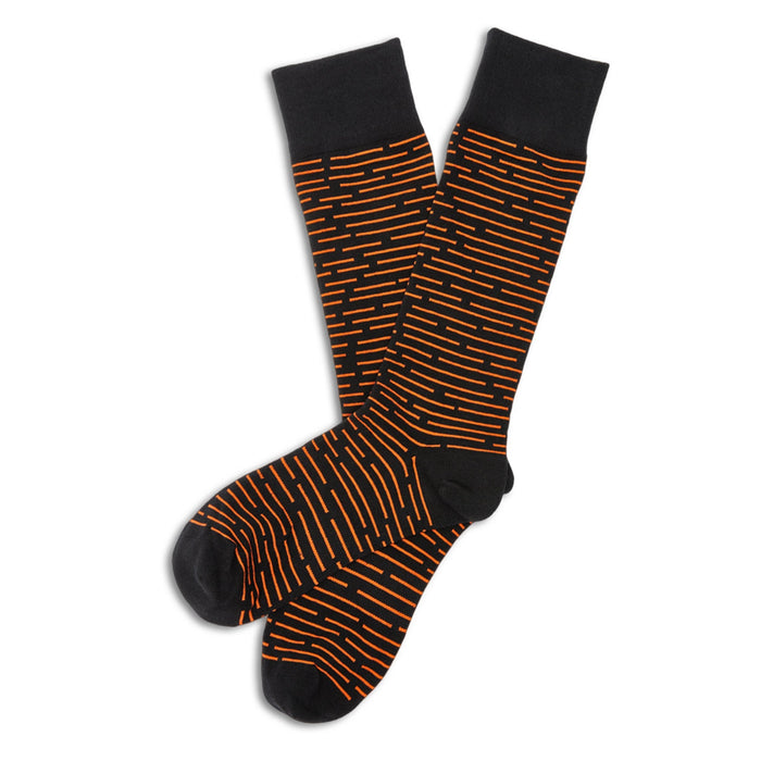 Orange and Black Broken Stripe Dress Socks - SARTORO