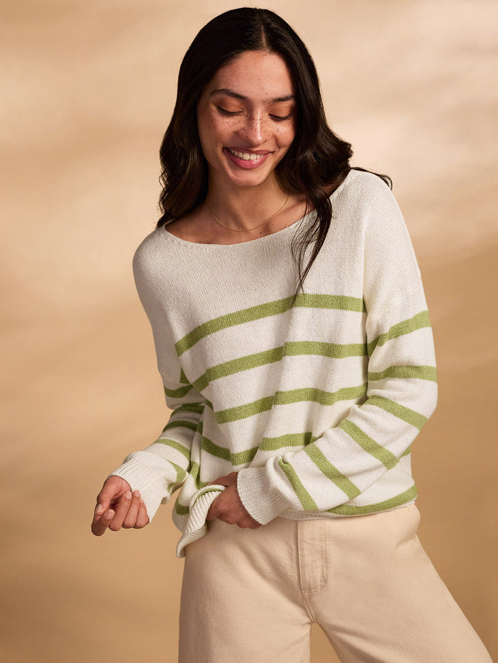 Organic Cotton Blend Gauzy Boat Neck Jumper