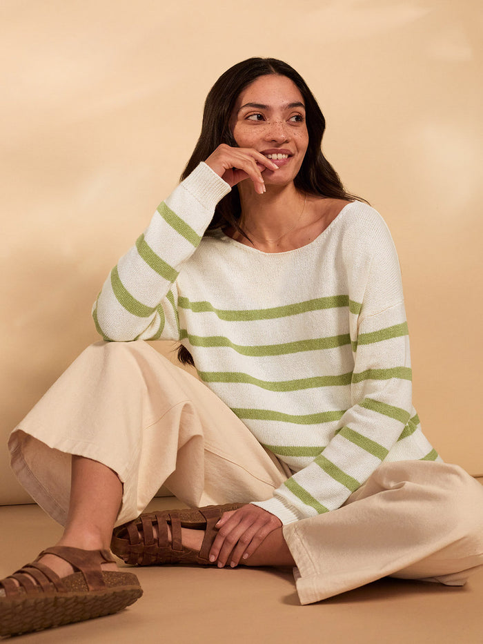 Organic Cotton Blend Gauzy Boat Neck Jumper
