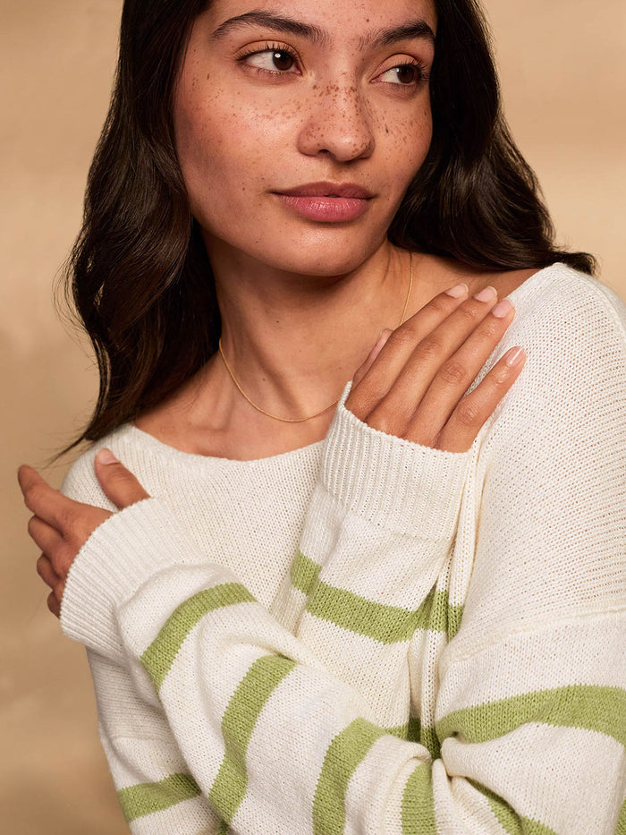 Organic Cotton Blend Gauzy Boat Neck Jumper