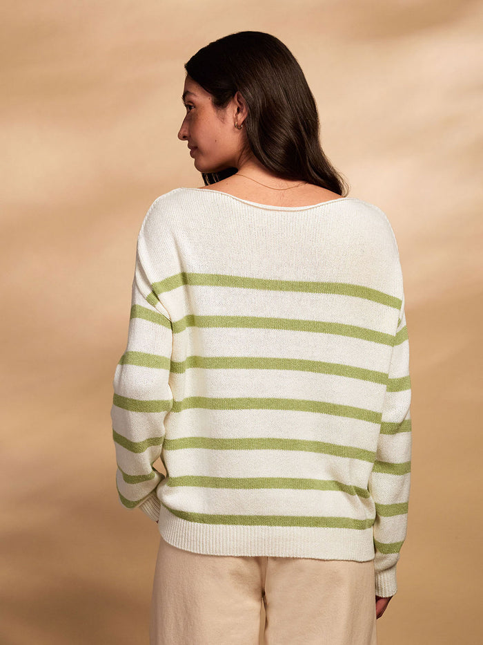 Organic Cotton Blend Gauzy Boat Neck Jumper