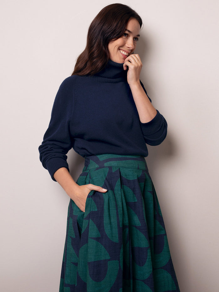 Organic Cotton Box Pleated Midi Skirt