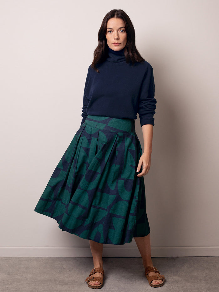 Organic Cotton Box Pleated Midi Skirt
