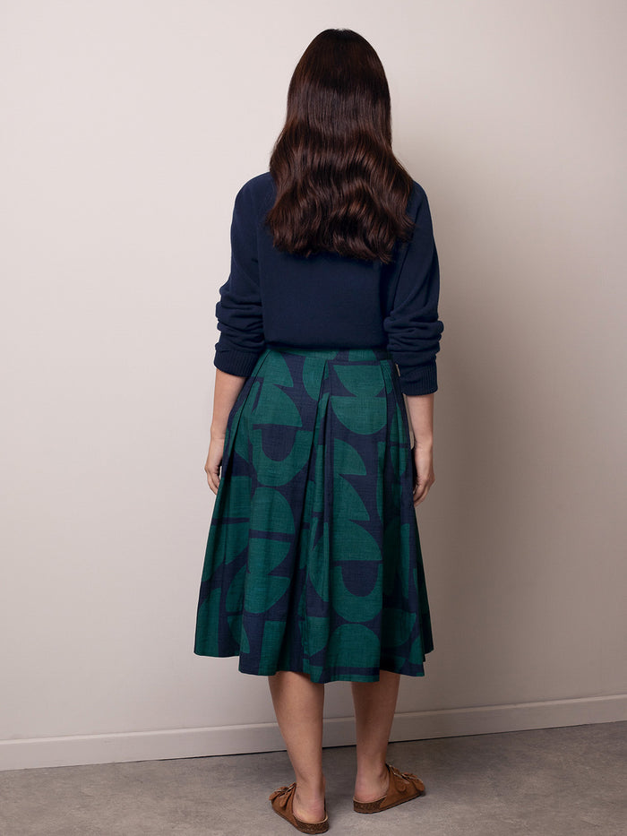 Organic Cotton Box Pleated Midi Skirt