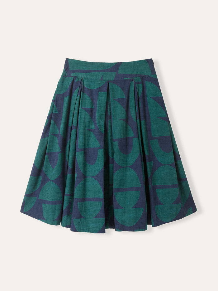 Organic Cotton Box Pleated Midi Skirt