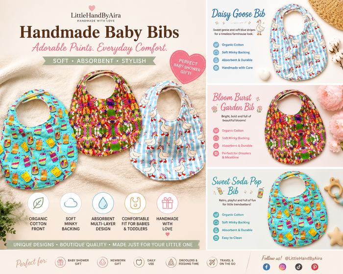 Organic Cotton Goose Baby Bib | Handmade Absorbent Feeding Bib | LittleHandByAira