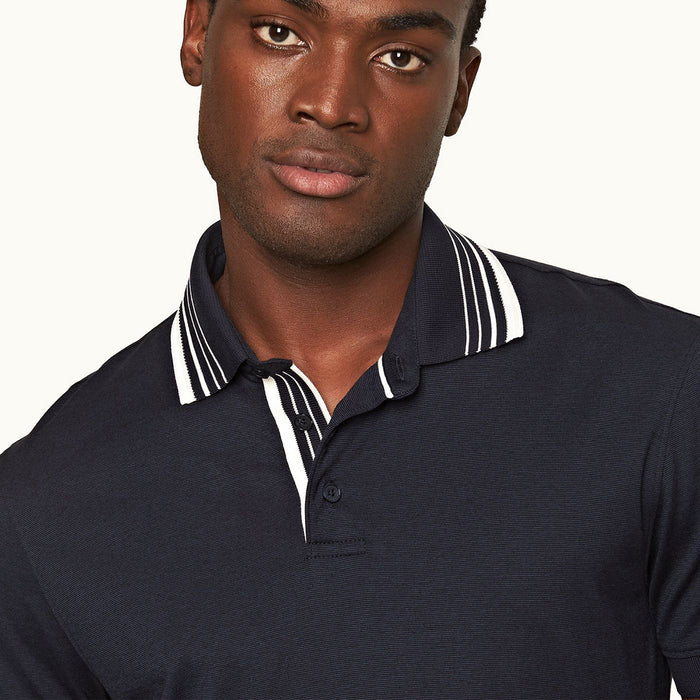 Orlebar Brown - Dominic Stripe Polo in Night Iris - Nigel Clare