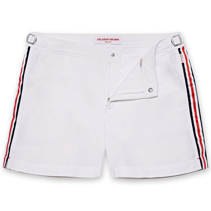 Orlebar Brown - Setter Tape Stripe Swim Shorts in White - Nigel Clare