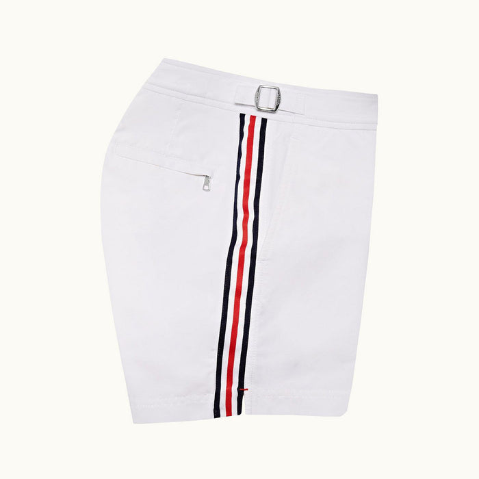 Orlebar Brown - Setter Tape Stripe Swim Shorts in White - Nigel Clare