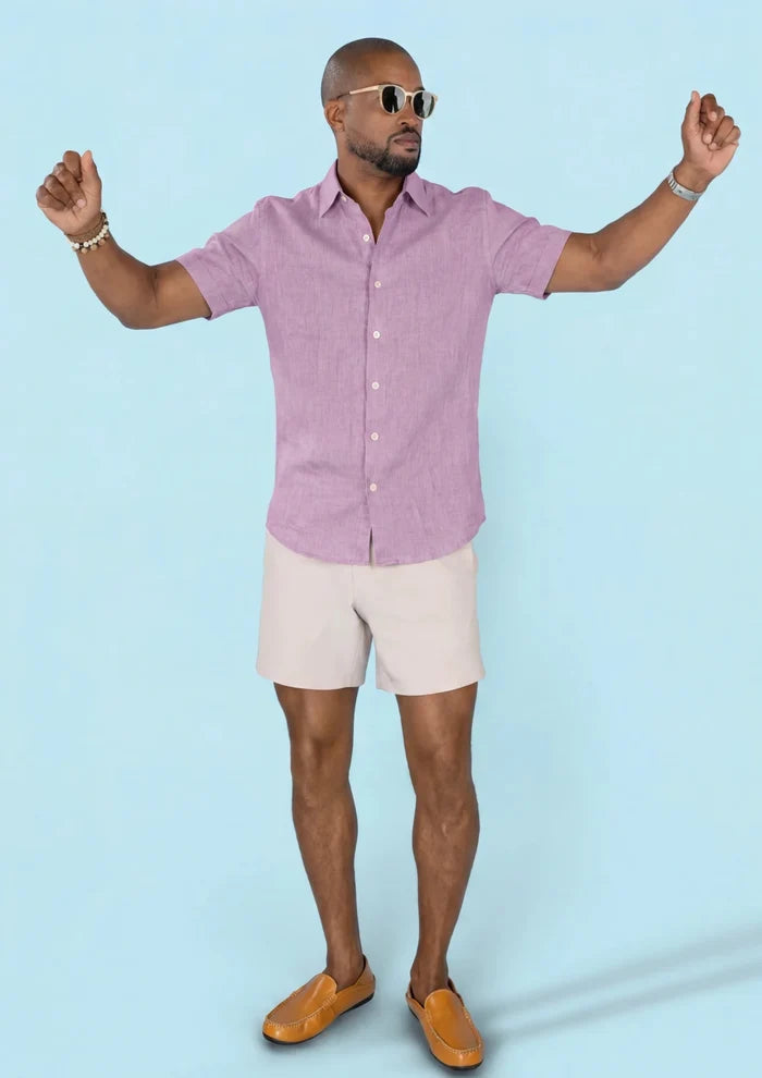 Pastel Violet Linen T-Shirt - SARTORO