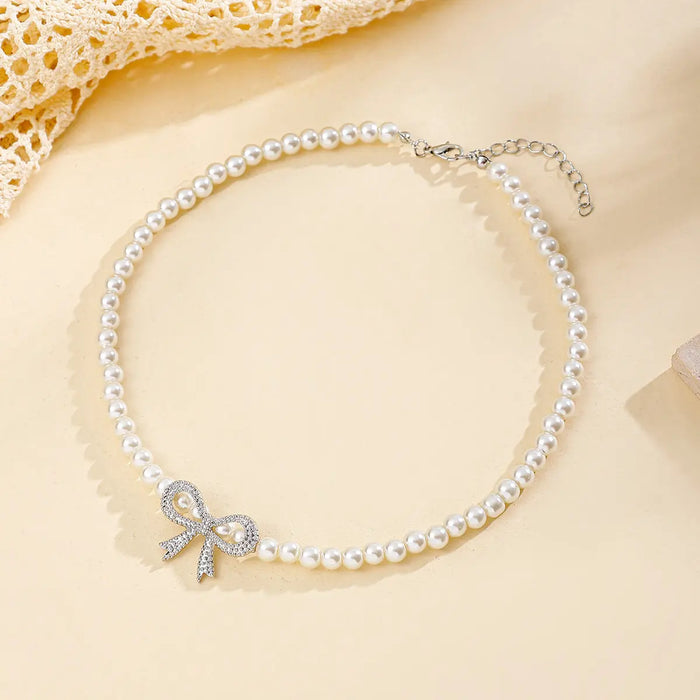 Pearl Bow Necklace fashionnsio