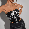 Pearl Ribbon Lace Up Corset Top fashionnsio