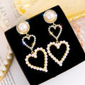 Pearl Heart Rhinestone Drop Earrings fashionnsio