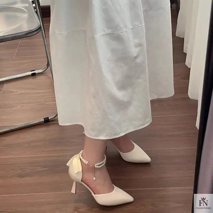 Pearl Strap Fairy Bow Heels - Fashionnsio