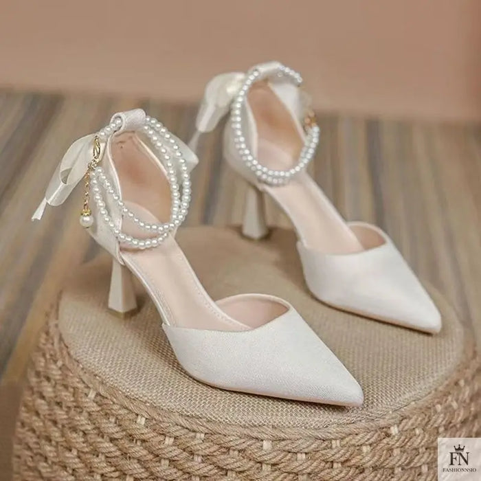 Pearl Strap Fairy Bow Heels - Fashionnsio