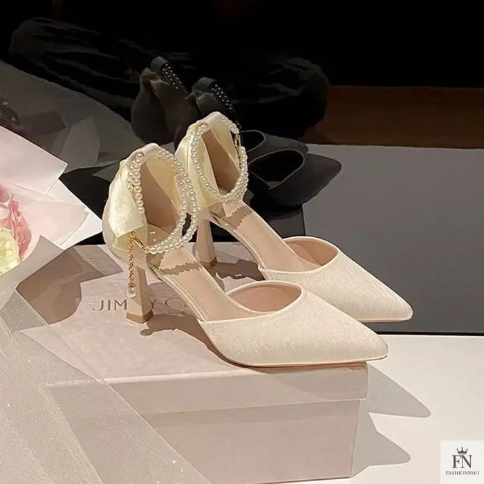 Pearl Strap Fairy Bow Heels - Fashionnsio