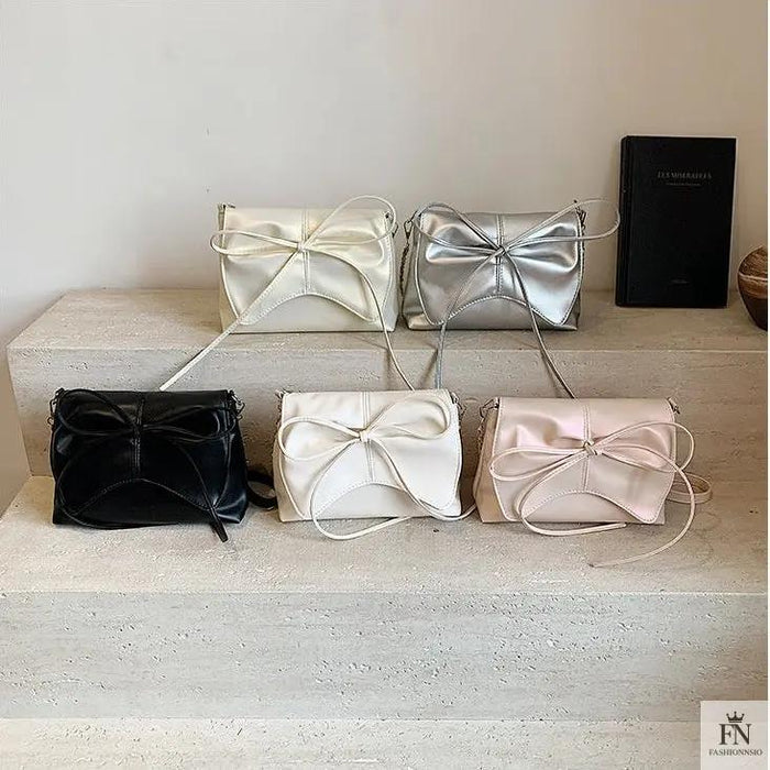 Pearlescent Chain Bow Sling Bags - Fashionnsio