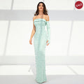 Pearls Mint Green Evening Dresses with Cape SS378