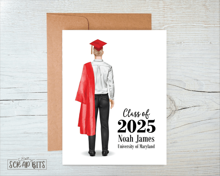Male Graduate Card, Class Of Graduation Year, Personalized Graduation Portrait Card - Scrap Bits