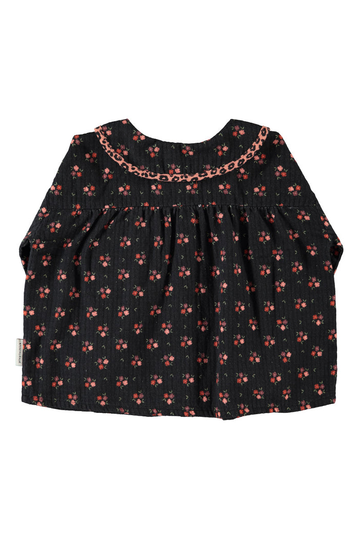 Peter Pan Collar Blouse Black with Flowers