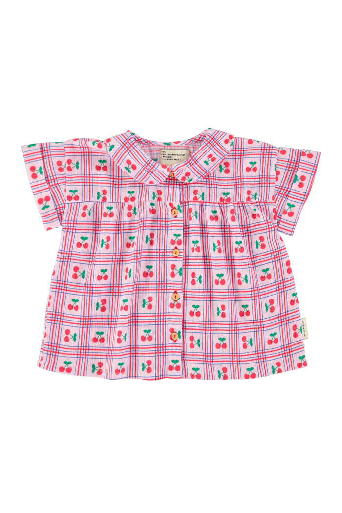 Peter pan collar shirt | lilac w/ cherries allover