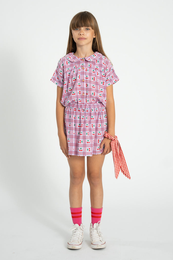 Peter pan collar shirt | lilac w/ cherries allover