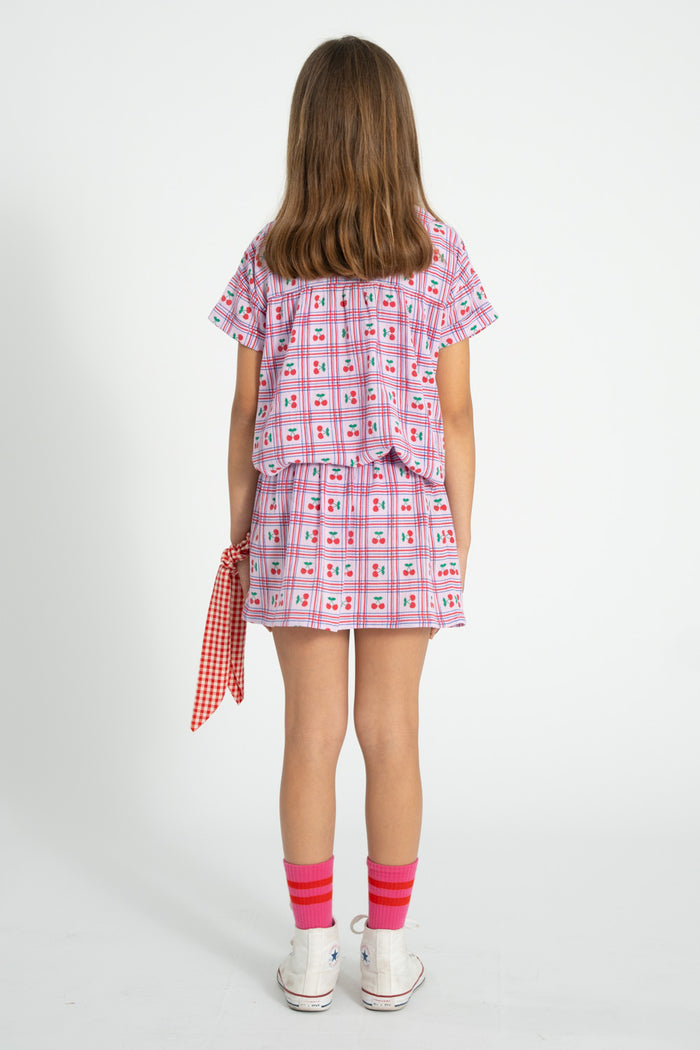 Peter pan collar shirt | lilac w/ cherries allover