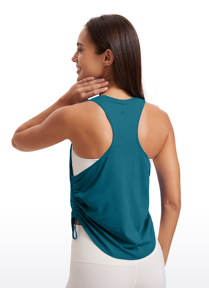 CRZ YOGA Women's Yoga Loose Fit Tops Pima Cotton Tank Ruched Racerback Green Jade