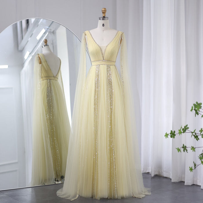 Pink Evening Dress with Cape Sleeves Elegant Sage Green Wedding Party Gowns SS010