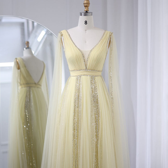 Pink Evening Dress with Cape Sleeves Elegant Sage Green Wedding Party Gowns SS010