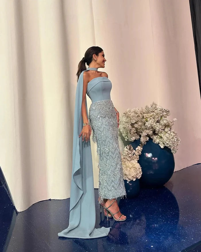 Pink Tassel Evening Dress Strapless Women Wedding Party Gowns SS143