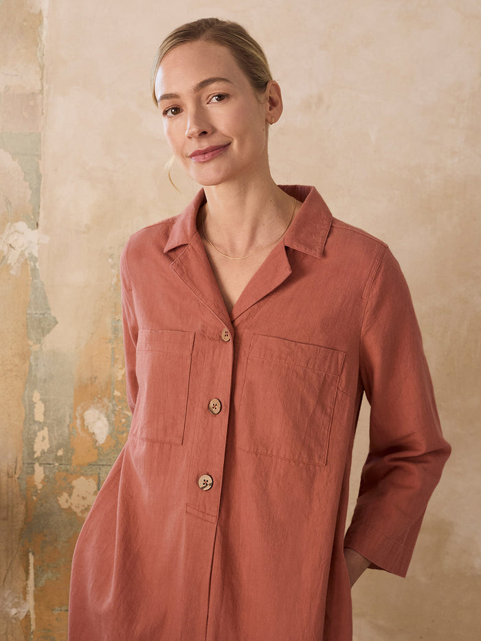 Placket Detail Knee Length Dress