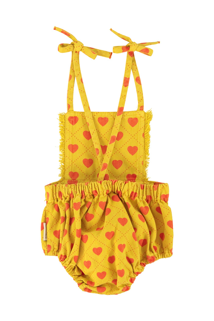 playsuit | mustard w/ red hearts allover