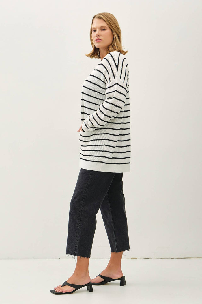 PLUS SIZE CLASSIC STRIPED OPEN CARDIGAN