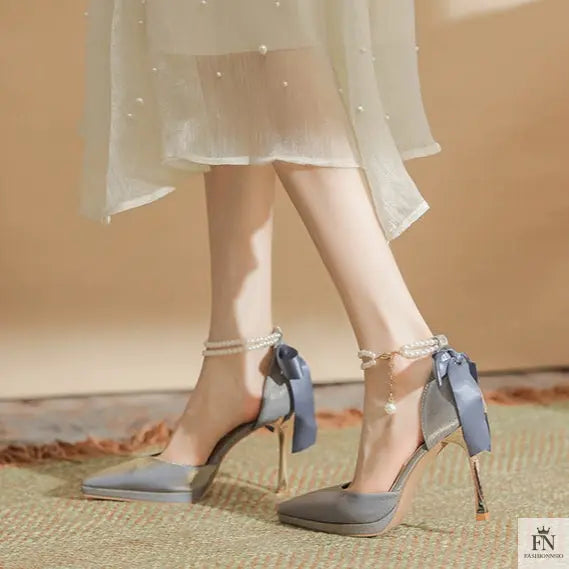 Pointed Pearl Anklet Platform Bow Heels - Fashionnsio