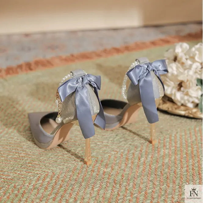 Pointed Pearl Anklet Platform Bow Heels - Fashionnsio