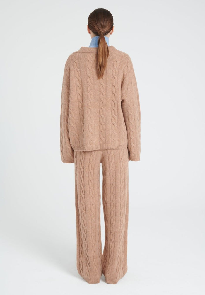ZAYA 5 Polo à maille torsadée en cachemire 6 fils camel
