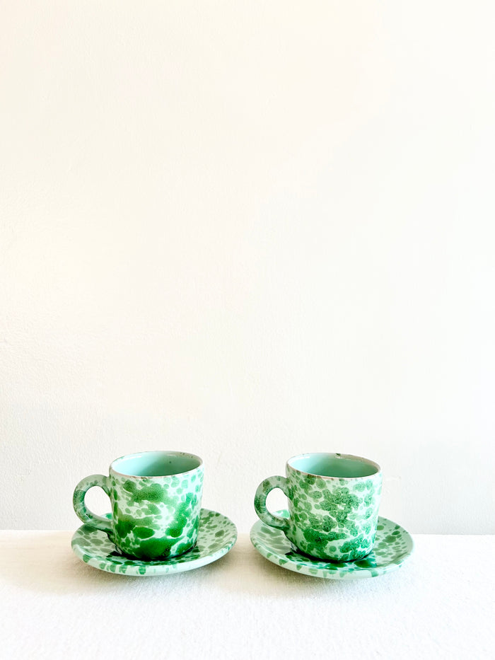 Pompeii Espresso Cup & Saucer - Jade - S/2