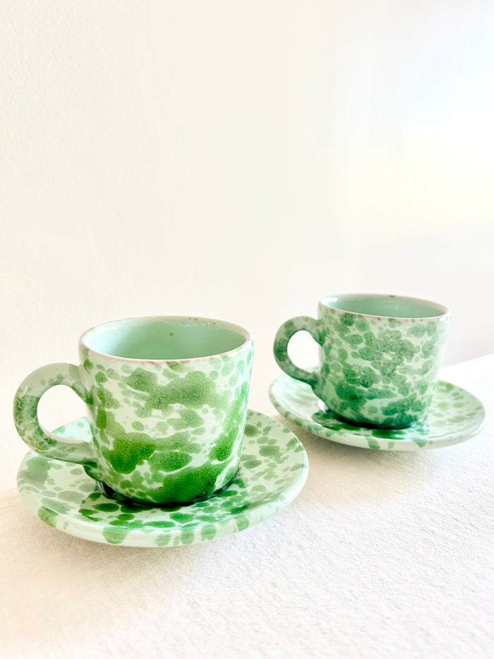 Pompeii Espresso Cup & Saucer - Jade - S/2